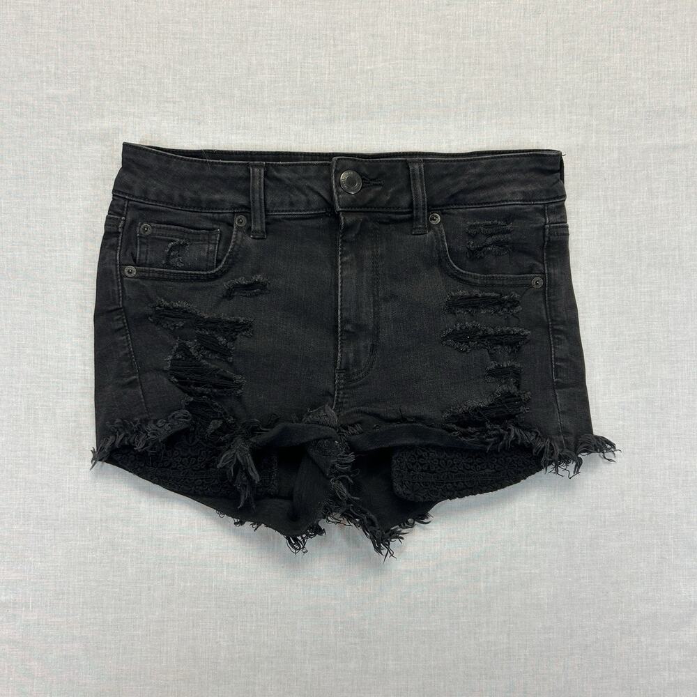 American Eagle Outfitters Jean Shorts Hi Rise Shortie Women's 8 Black Denim Y2k